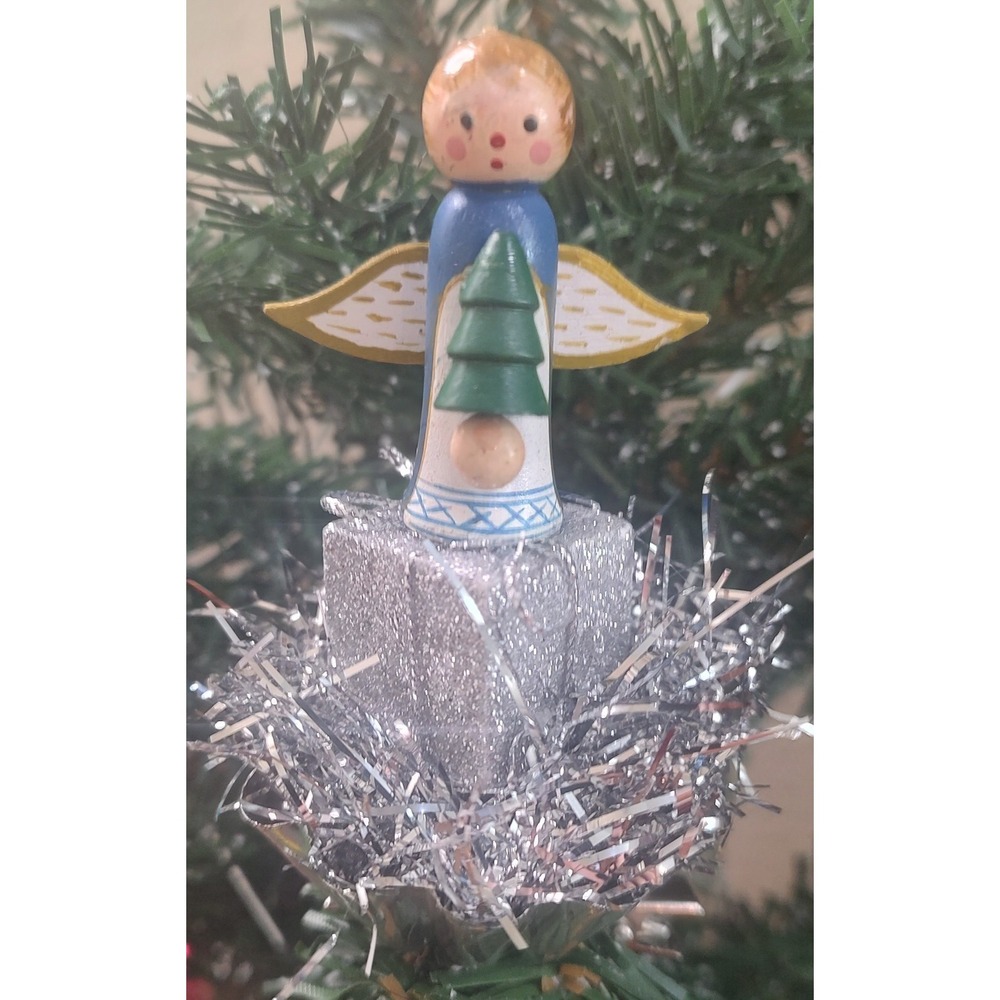 Vtg Angel Clip On Christmas Ornament Handmade Tart Tin Present Gift Tinsle O2